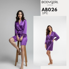Silk Robe - Luxury Wrap Robe with Piping Detail