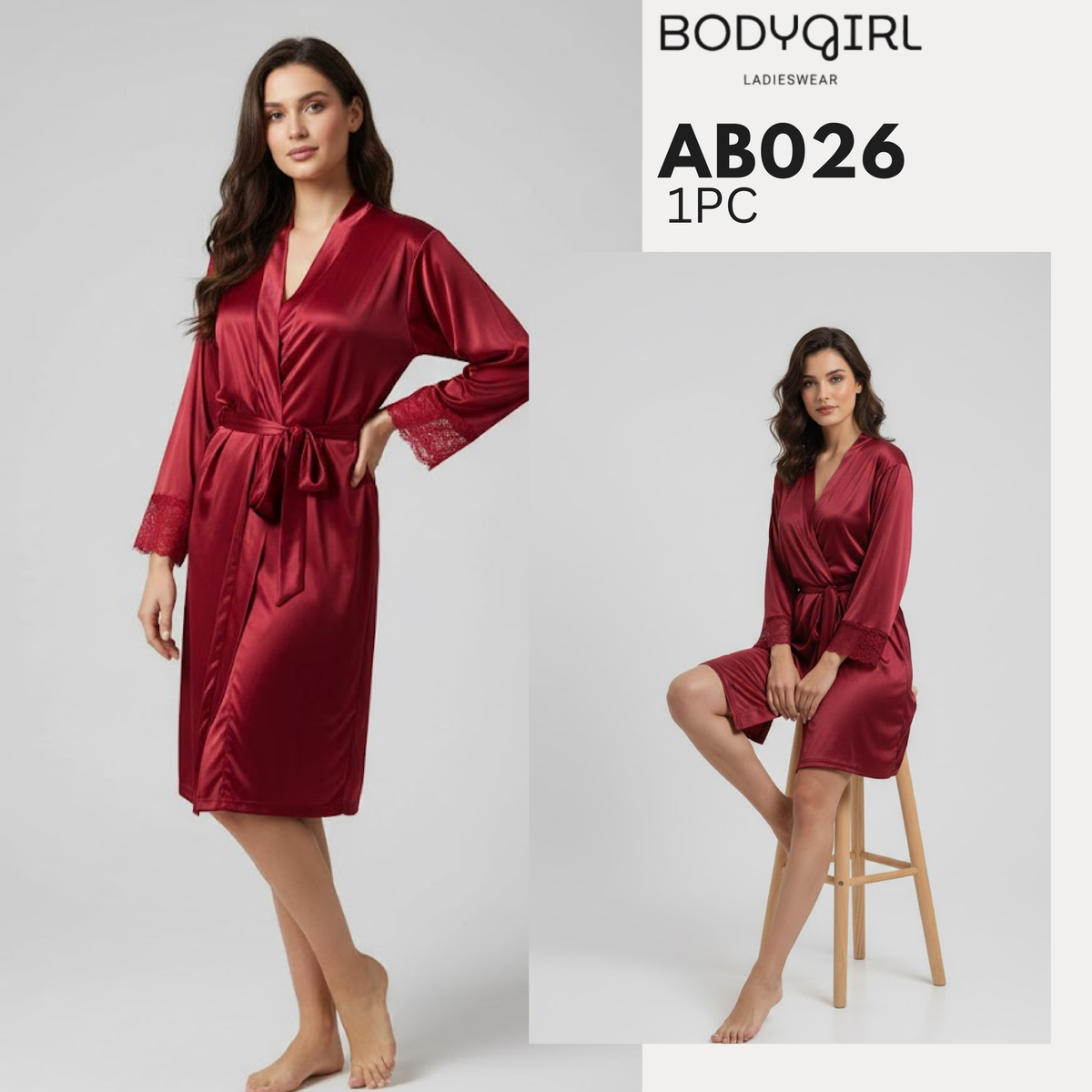  Silk Robe - Luxury Wrap Robe with Piping Detail 