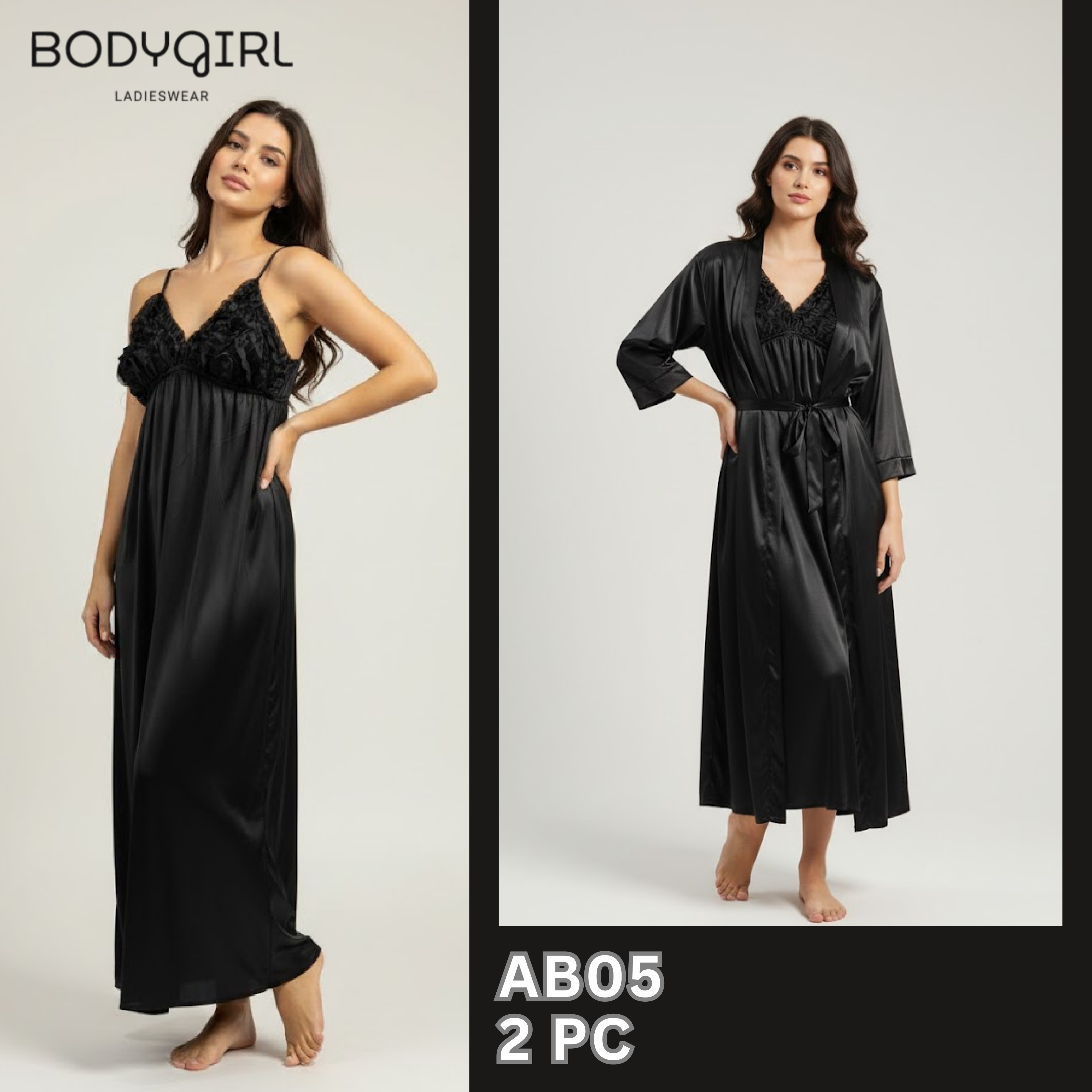  Silk Nightwear Set - 2 Piece Luxury Robe & Nightdress