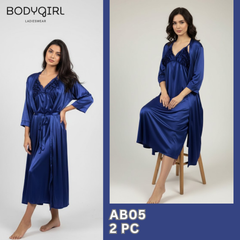  Silk Nightwear Set - 2 Piece Luxury Robe & Nightdress