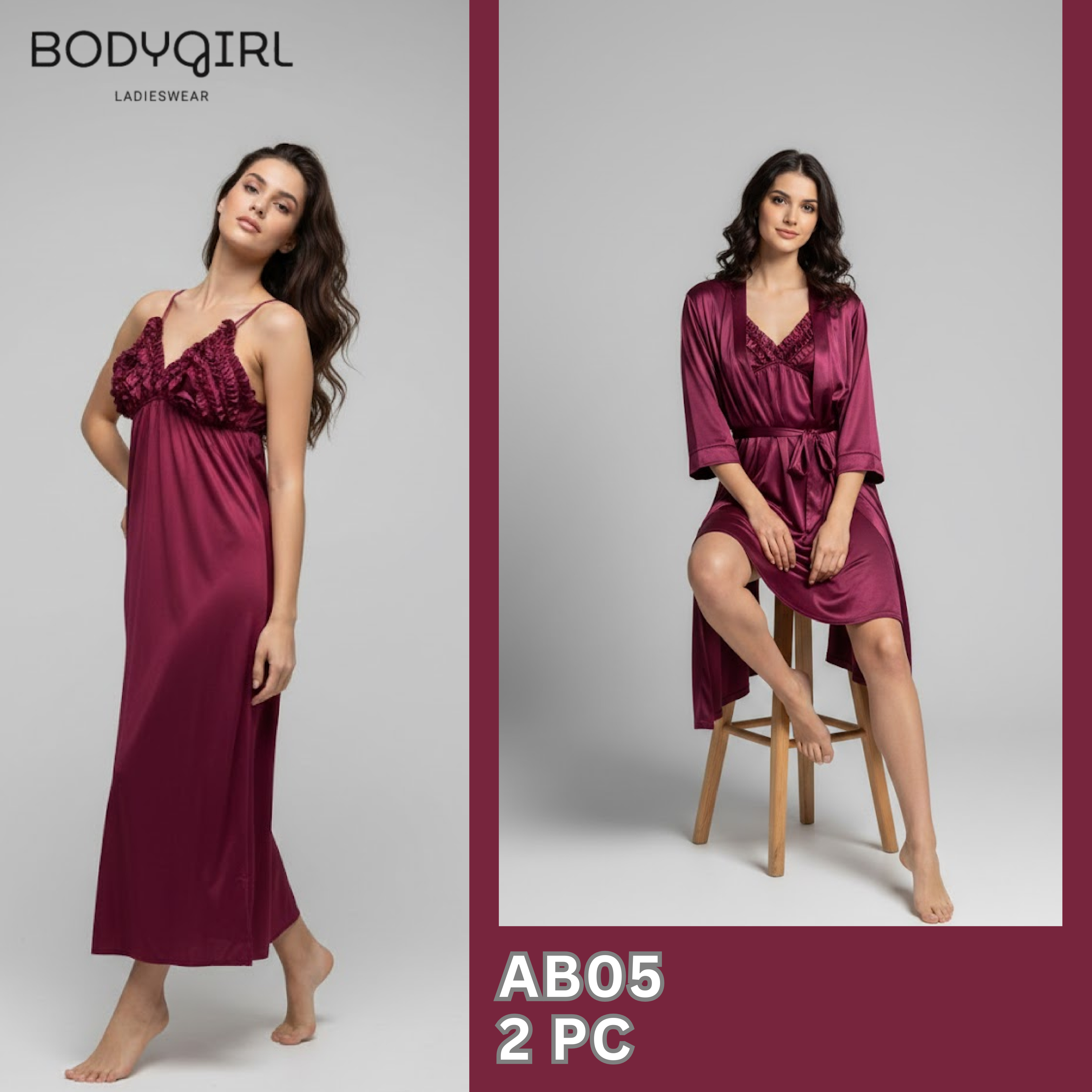  Silk Nightwear Set - 2 Piece Luxury Robe & Nightdress