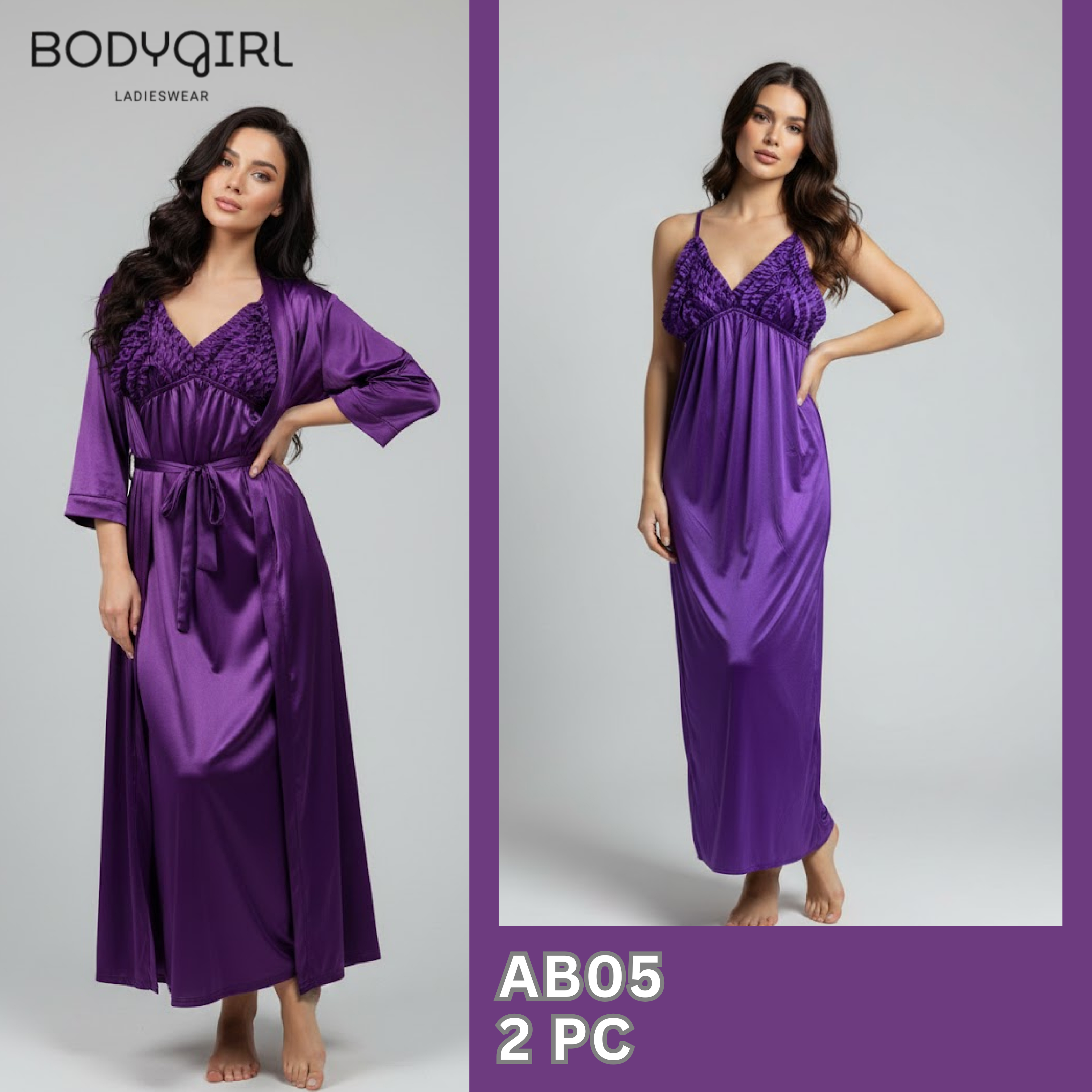  Silk Nightwear Set - 2 Piece Luxury Robe & Nightdress