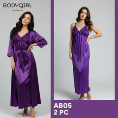 Silk Nightwear Set - 2 Piece Luxury Robe & Nightdress