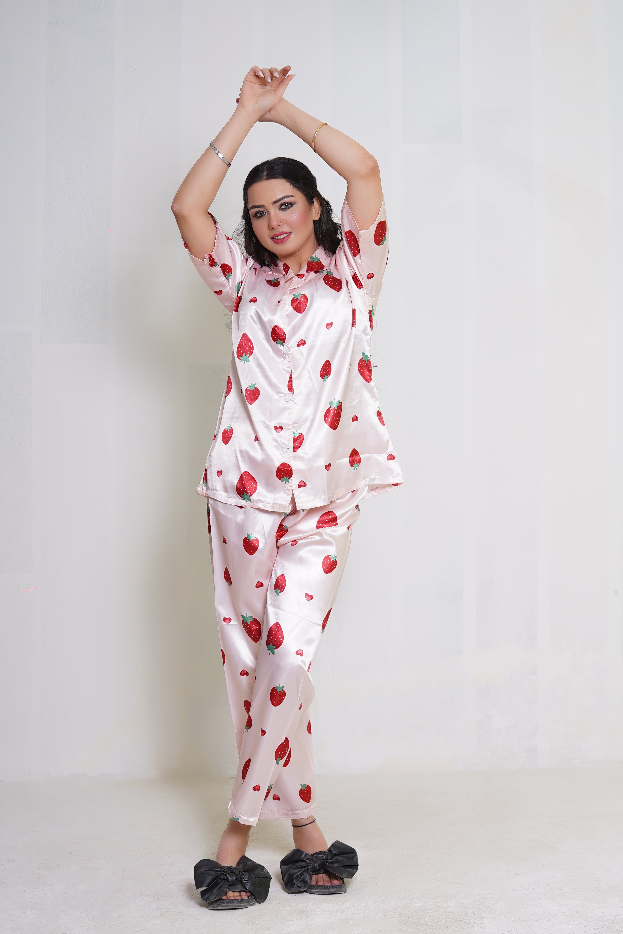 Body Girl BG Silk Pajama Set – Strawberry Print Satin Nightwear