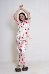Body Girl BG Silk Pajama Set – Strawberry Print Satin Nightwear