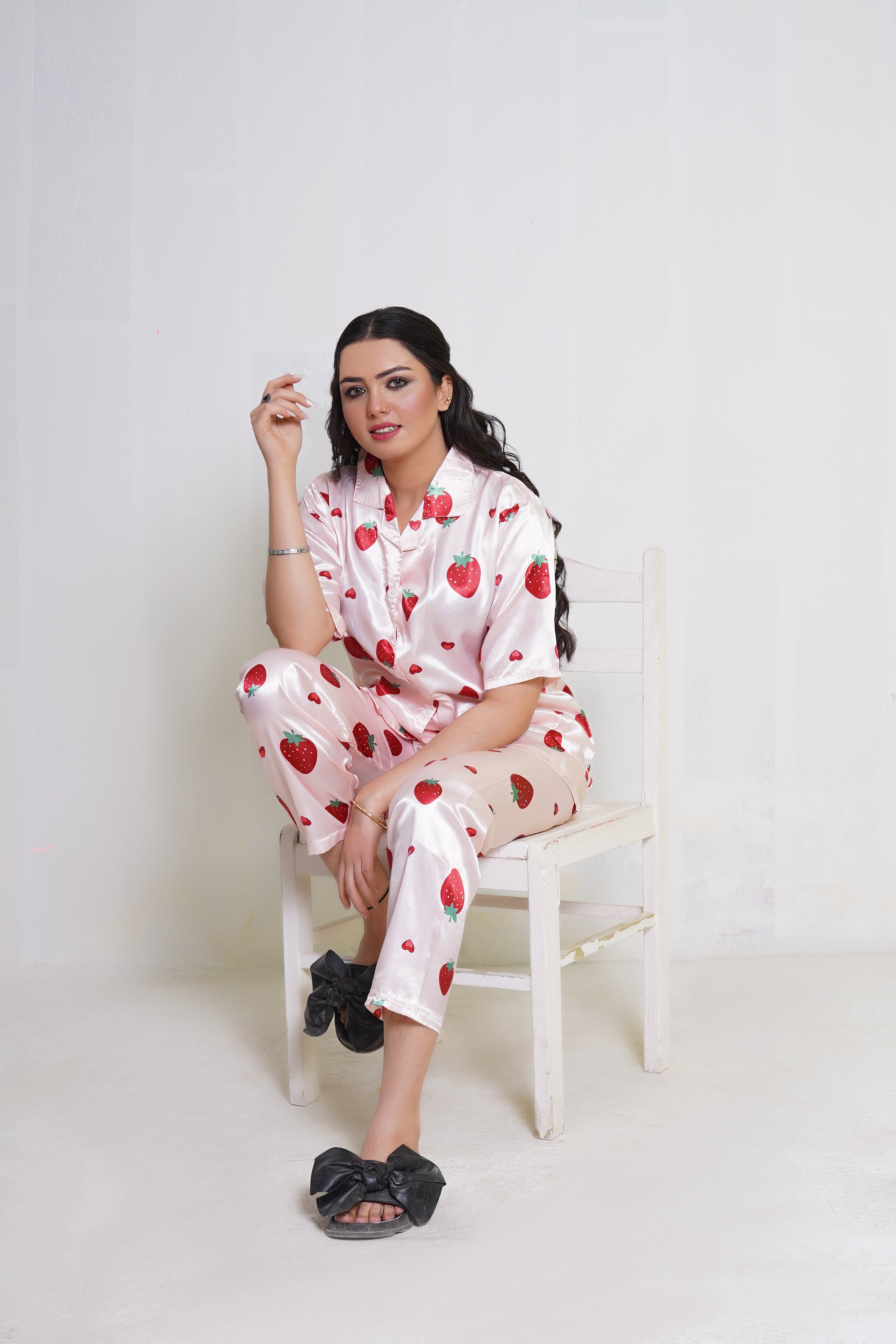 Body Girl BG Silk Pajama Set – Strawberry Print Satin Nightwear