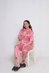 Body Girl Luxury BG Silk Pajama Set – Red & White Checkered Sleepwear