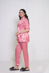 Body Girl Luxury BG Silk Pajama Set – Red & White Checkered Sleepwear