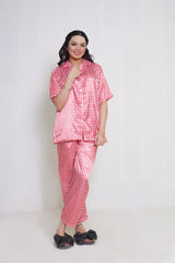 Body Girl Luxury BG Silk Pajama Set – Red & White Checkered Sleepwear