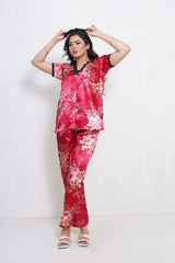 Body Girl 2 Pcs Half Sleeves Suit with Flower Printed Shirt & Trouser Set for Women