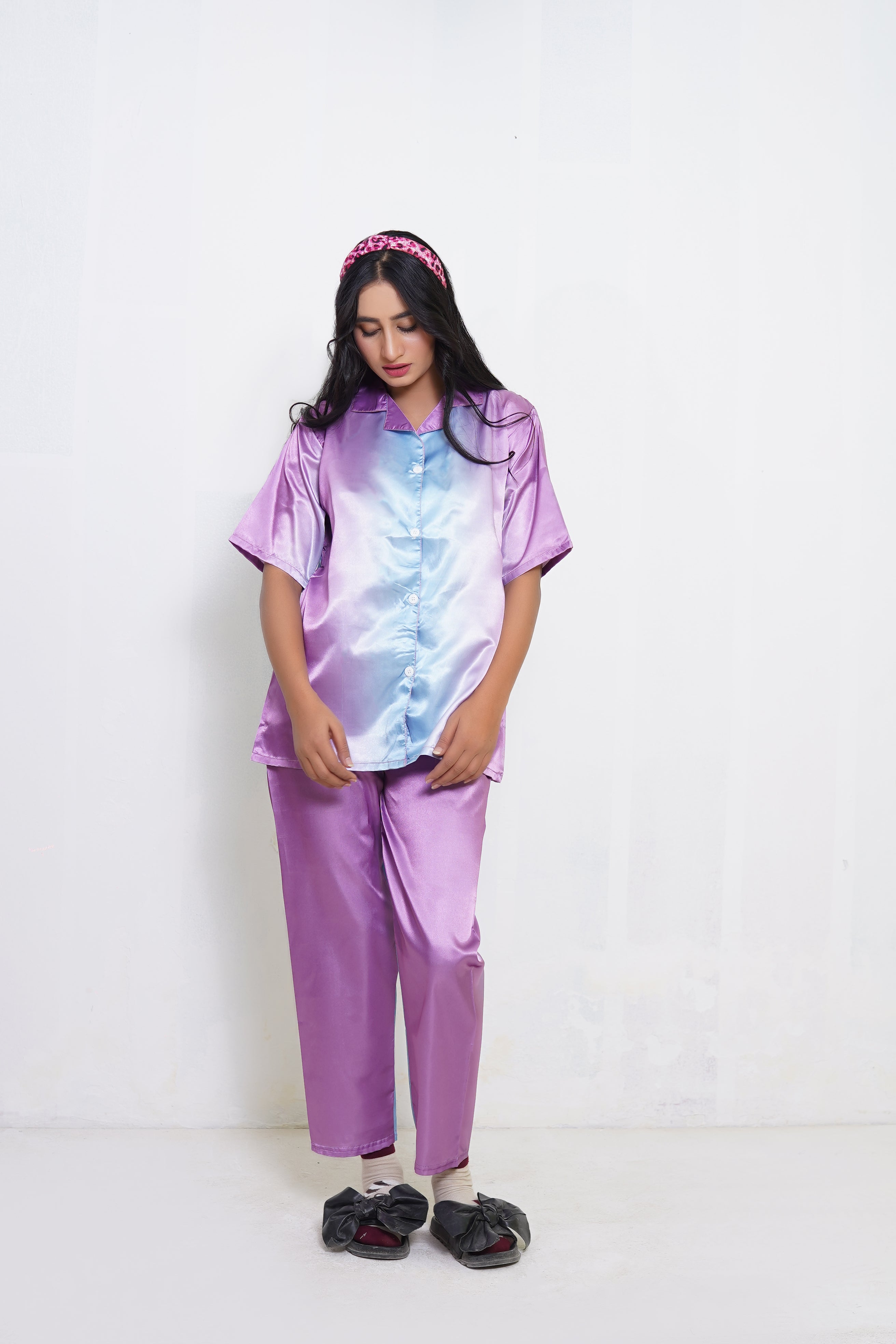 Body Girl Luxury BG Silk Pajama Set – Purple & Blue Ombre Sleepwear