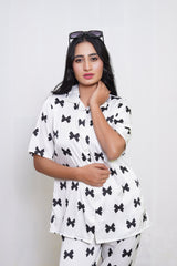 Body Girl Elegant Black Butterfly Printed 2-Piece Dress on White - Chic & Stylish"