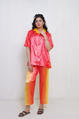 Body Girl Vibrant Yellow-Orange 2-Piece Trouser Shirt Set for Stylish Comfort