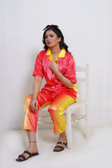 Body Girl Vibrant Yellow-Orange 2-Piece Trouser Shirt Set for Stylish Comfort