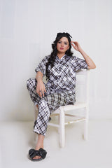 Body Girl Stylish Black & White Tunic Dress 2-Piece Pajama Set