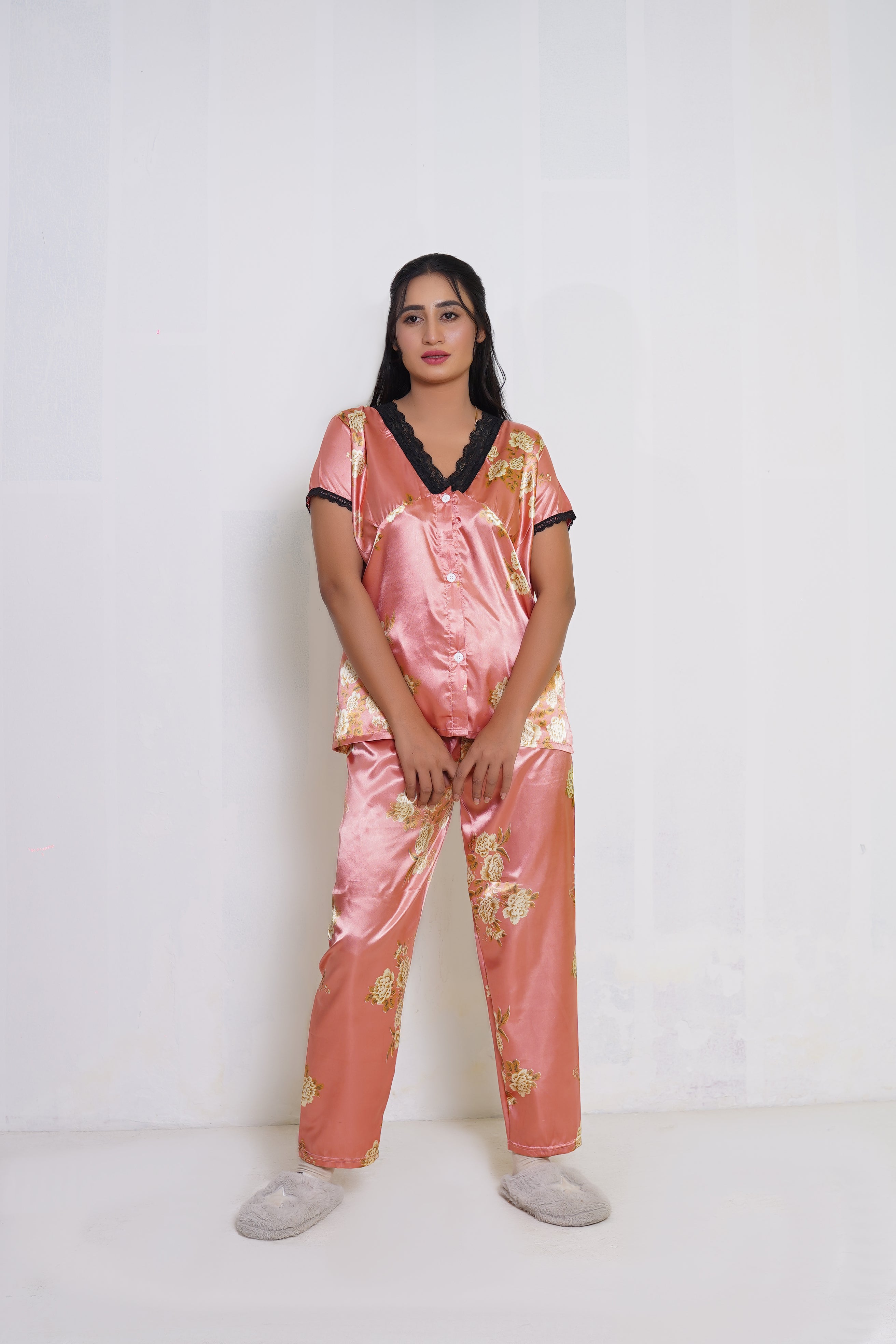 Body Girl Women’s 2-Piece Nightwear Set – Orange Printed Pajama & Top | Soft & Comfortable Sleepwear