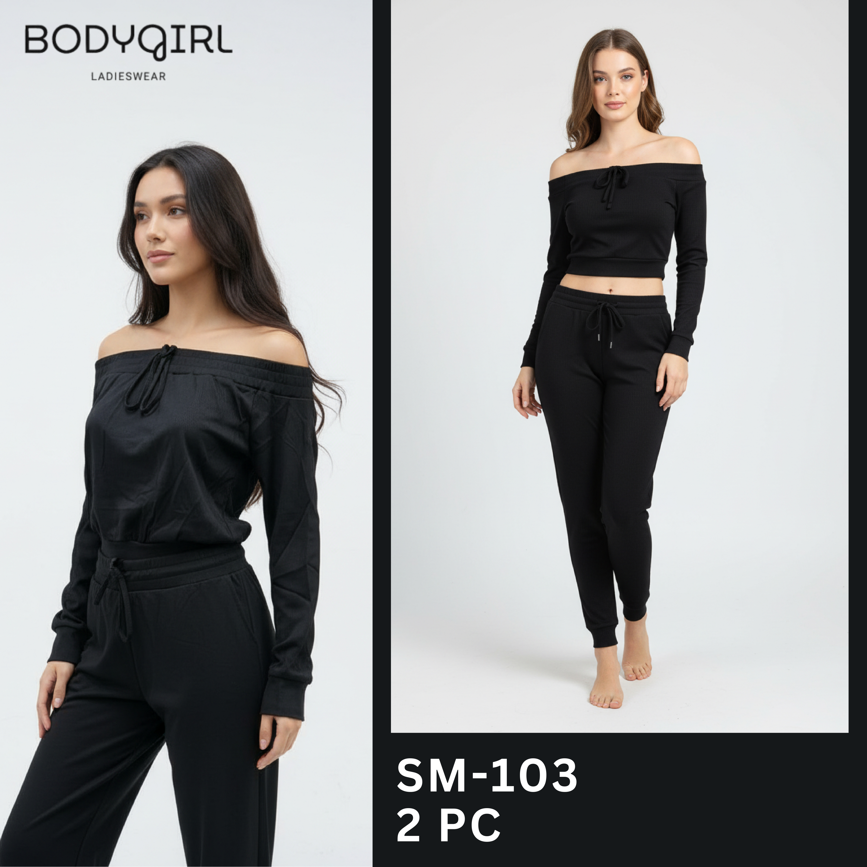 Silk Loungewear Set - 2 Piece Luxury Off-Shoulder Top & Joggers 