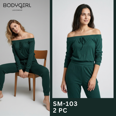 Silk Loungewear Set - 2 Piece Luxury Off-Shoulder Top & Joggers 