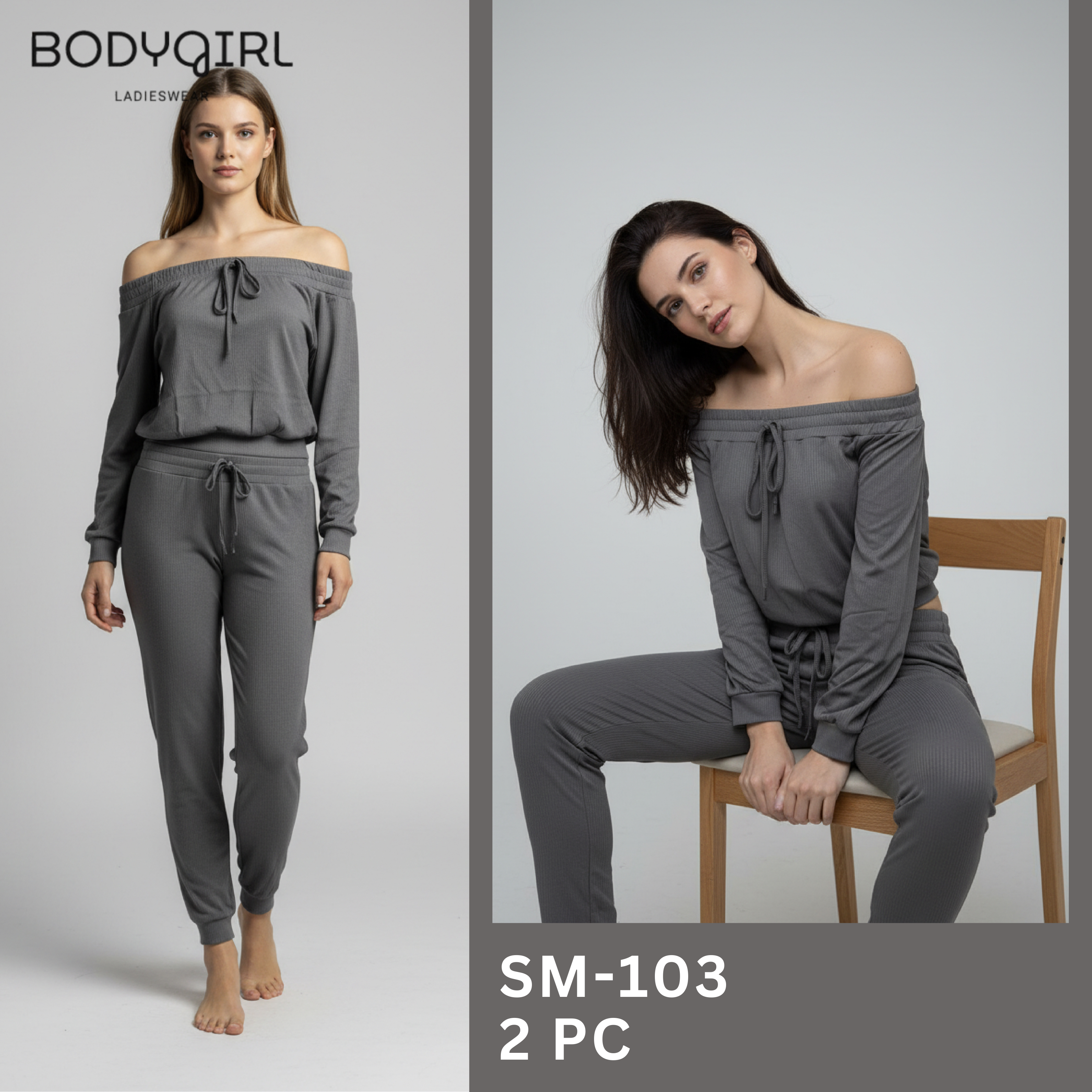 Silk Loungewear Set - 2 Piece Luxury Off-Shoulder Top & Joggers 