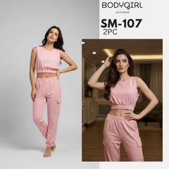 Silk Loungewear Set - 2 Piece Luxury Crop Top & Cargo Joggers 