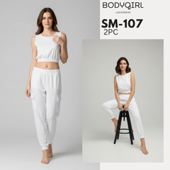 Silk Loungewear Set - 2 Piece Luxury Crop Top & Cargo Joggers 
