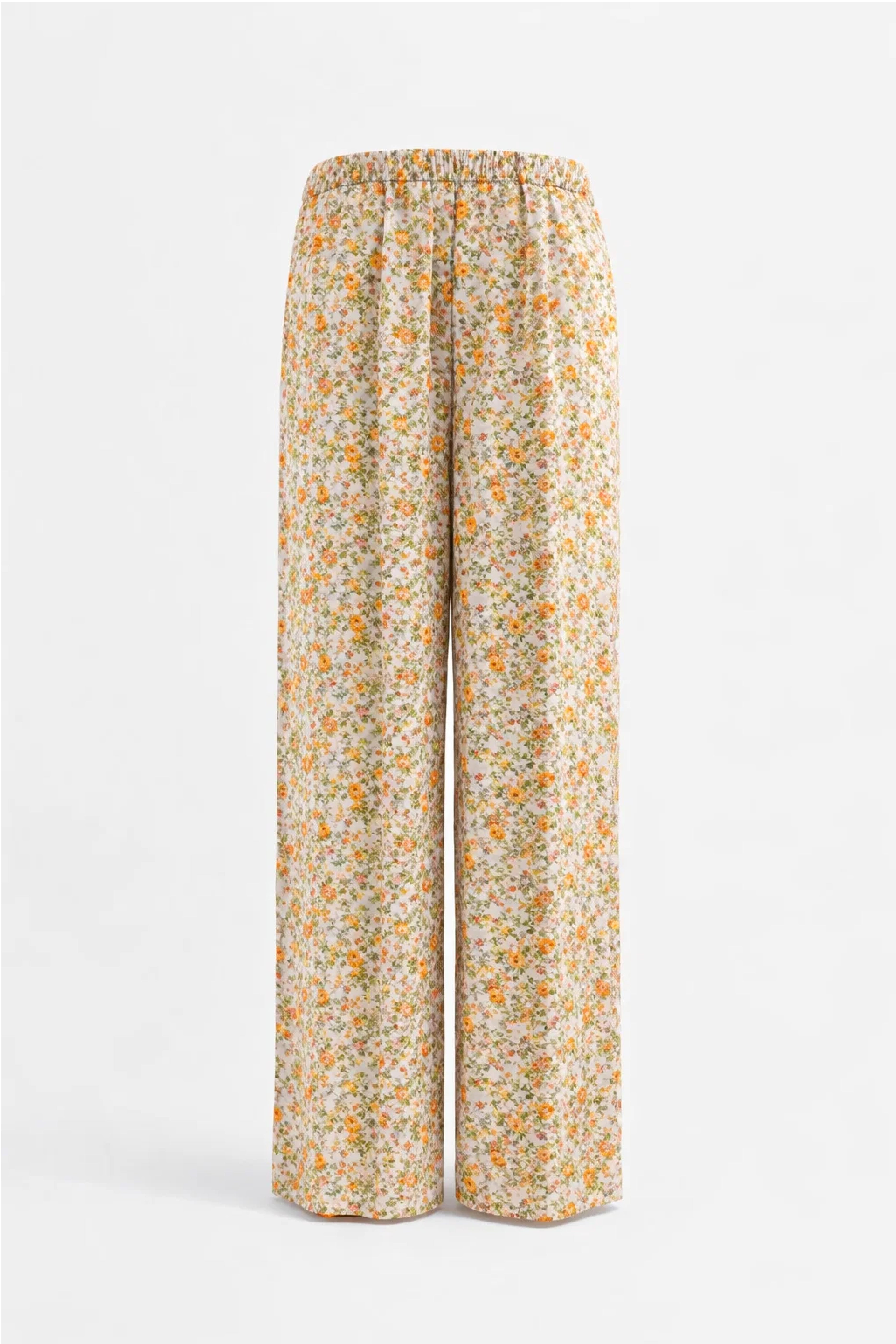 Beige Meadow Floral Linen Trousers - Luxury Wide-Leg Ditsy Pants for Women | Body Girl