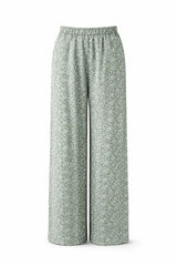 Sage Green Ditsy Floral Linen Trousers - Luxury Wide-Leg Pants for Women | Body Girl