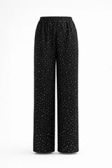 Black Polka Dot Linen Trousers - Luxury Wide-Leg High-Waist Pants for Women | Body Girl