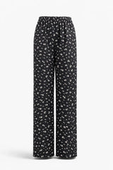 Black Ditsy Floral Linen Trousers - Luxury Wide-Leg Pants for Women | Body Girl