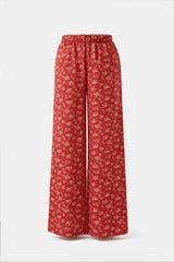 Red Floral Linen Trousers - Luxury Wide-Leg High-Waist Pants for Women | Body Girl