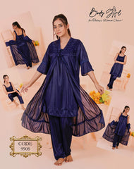 Body Girl 3-Pieces Long Gown Nightwear For Girls & Women Free Size
