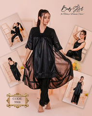 Body Girl 3-Pieces Long Gown Nightwear For Girls & Women Free Size