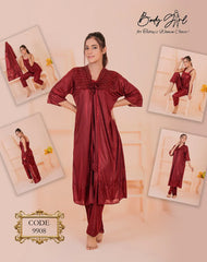Body Girl 3-Pieces Long Gown Nightwear For Girls & Women Free Size
