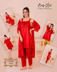 Body Girl 3-Pieces Long Gown Nightwear For Girls & Women Free Size