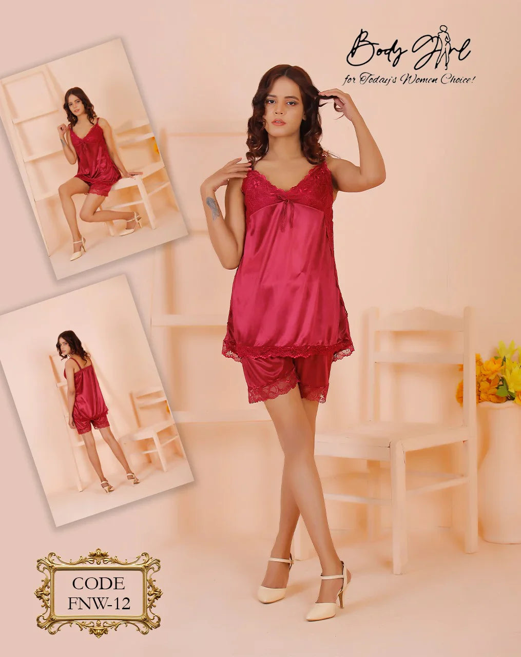 Body Girl 2-Pieces Short Cami Set Nightwear For Girls & Women Free Size