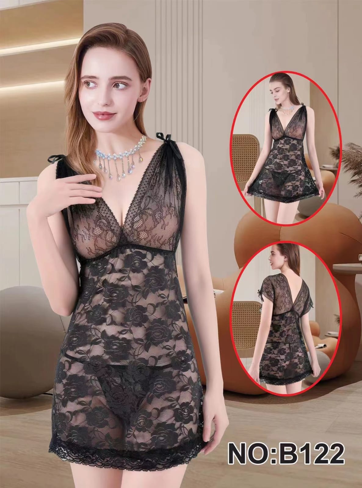 Body Girl Lace Night wear for Girls & Women Free Size - Black
