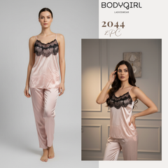 Silk Nightwear Set - 2 Piece Luxury Lace Cami & Pants