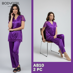Silk Nightwear Set - 2 Piece Luxury V-Neck Pajama 
