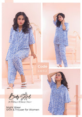Body Girl Floral Printed Shirt & Trouser Night Wear For Girls & Women Free Size