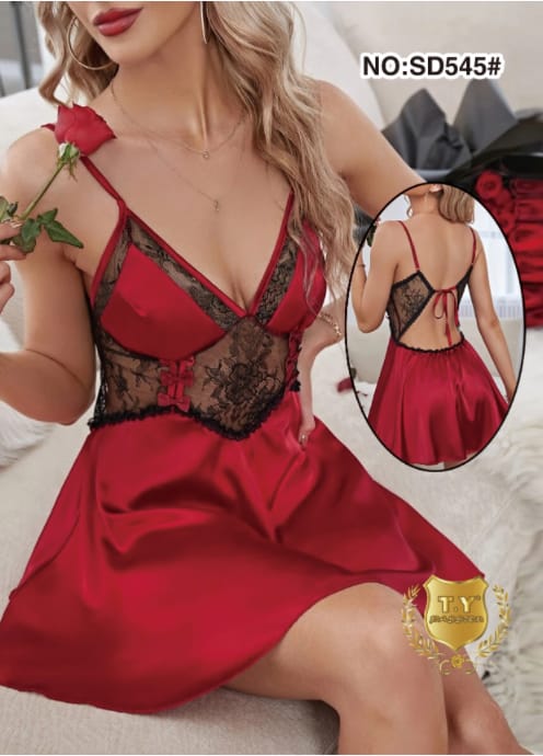 Body Girl CONTRAST LACE BOW DETAIL SATIN CAMI NIGHTDRESS For Girls & Women