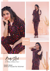 Body Girl Floral Printed Shirt & Trouser Night Wear For Girls & Women Free Size