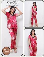 Body Girl 2 Pcs Half Sleeves Suit with Flower Printed Shirt & Trouser Set for Women