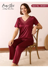 Silk Nightwear Set - 2 Piece Luxury V-Neck Pajama Set for Women
