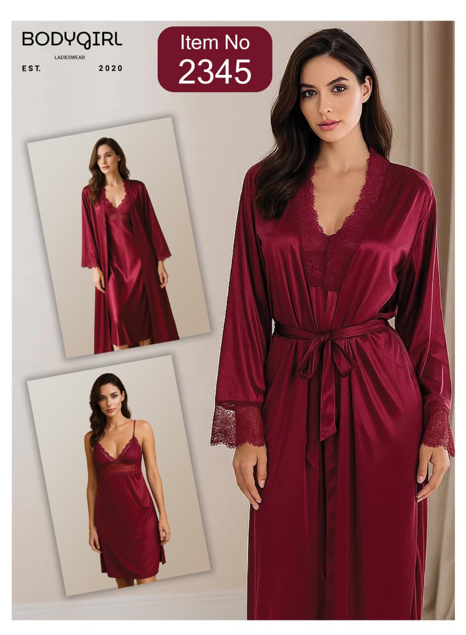 2-Piece Silk Nightwear Set with Robe 