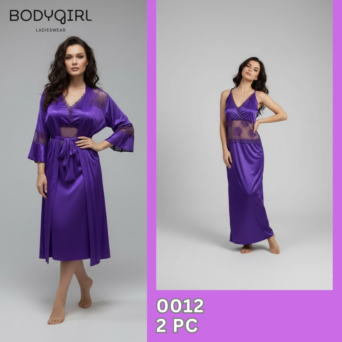 Elegant 2-Piece Silk Nightwear Set - Satin Slip Dress & Robe