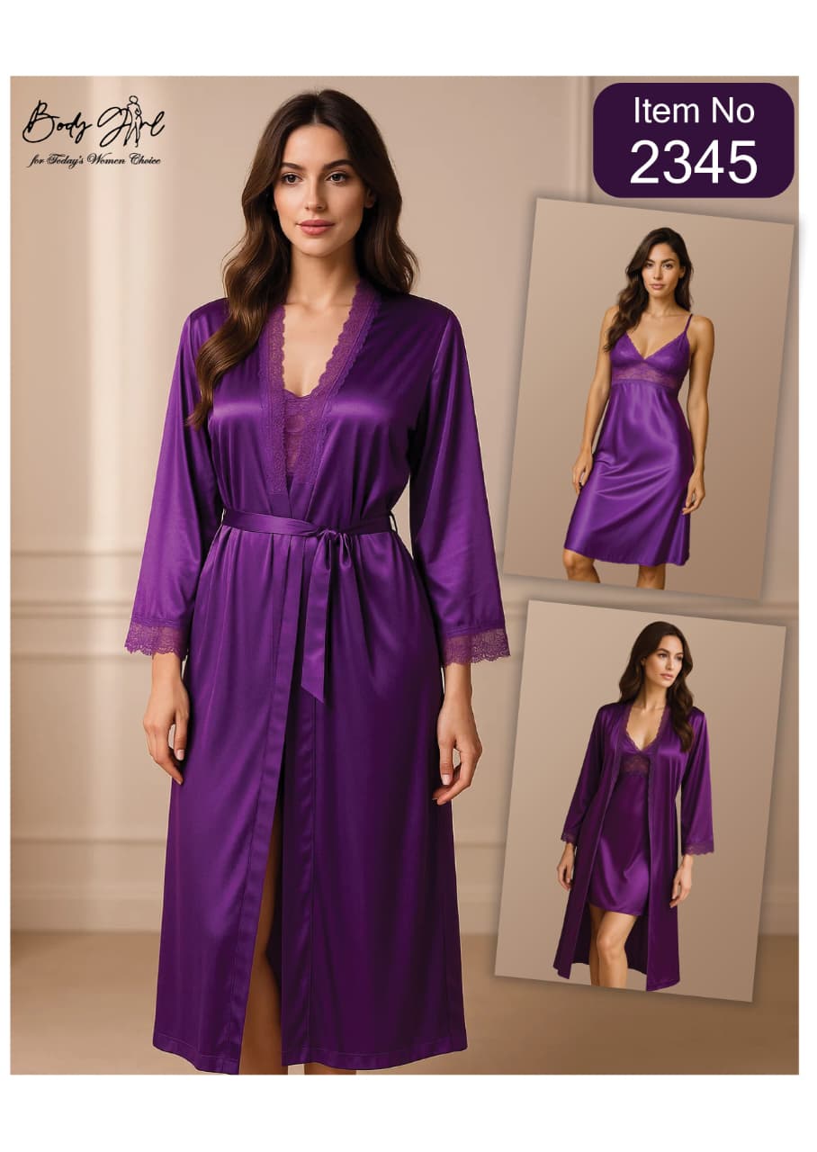 2-Piece Silk Nightwear Set with Robe 