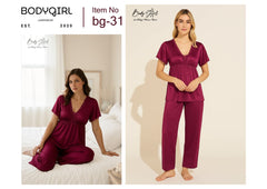  Silk Nightwear Set - 2 Piece Luxury Empire Waist Pajama Set