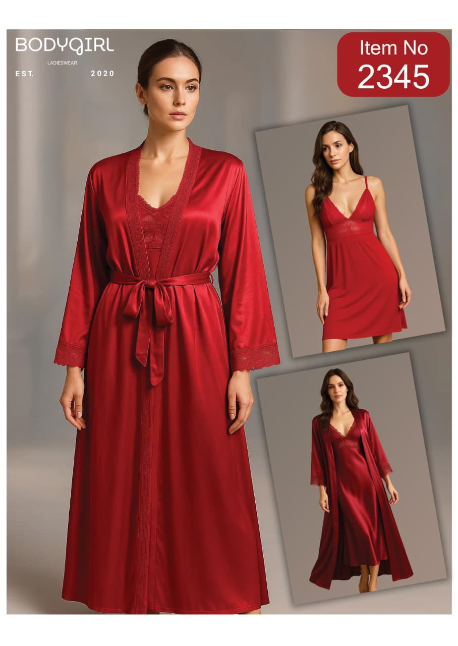 2-Piece Silk Nightwear Set with Robe 