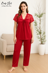 Body Girl Satin & Lace Pajama Set – Elegant Luxury Nightwear for Women