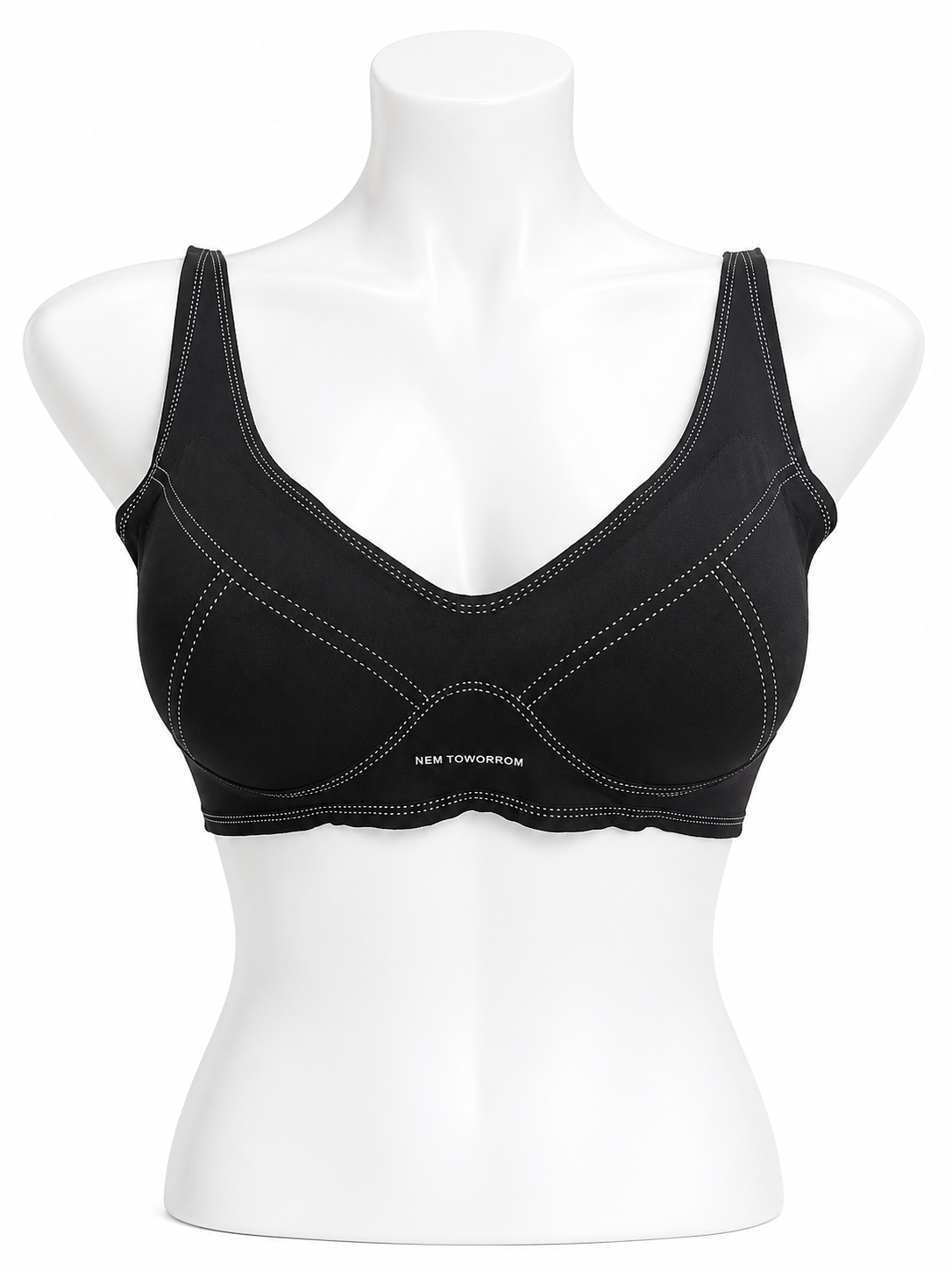 seamless Bra – Free Size | Black with White Stitch